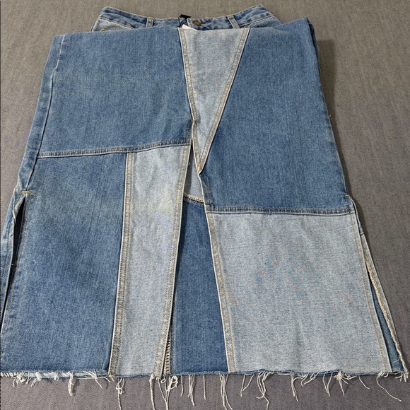 Nasty Gal Denim Patchwork Split Front Maxi Skirt Women’s Size 6 Blue NWT - Picture 6 of 10